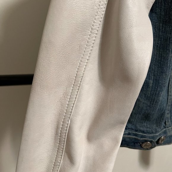 rag & bone/JEAN for Intermix White Leather Sleeve Distressed Jean Jacket S - Picture 9 of 11